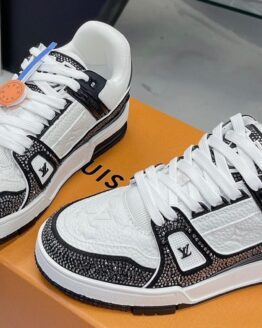 Louis Vuitton Trainer Maxi Black & White Handcrafted Rhinestone Sneakers