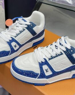 Louis Vuitton Trainer Maxi Blue & White Handcrafted Rhinestone Sneakers