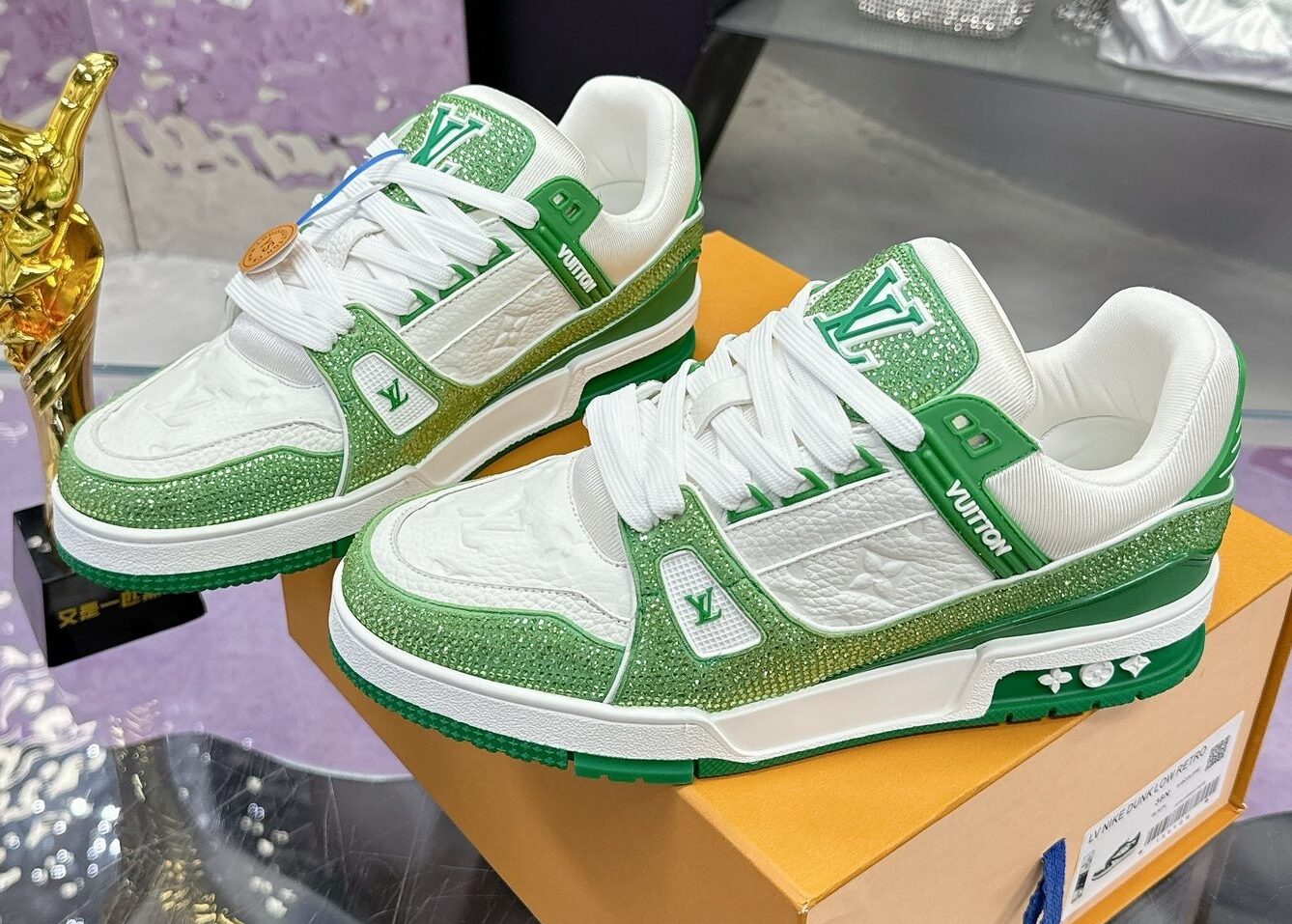 EyeConicWear-louis-vuitton-trainer-maxi-green-white-handcrafted-rhinestone-sneakers-5